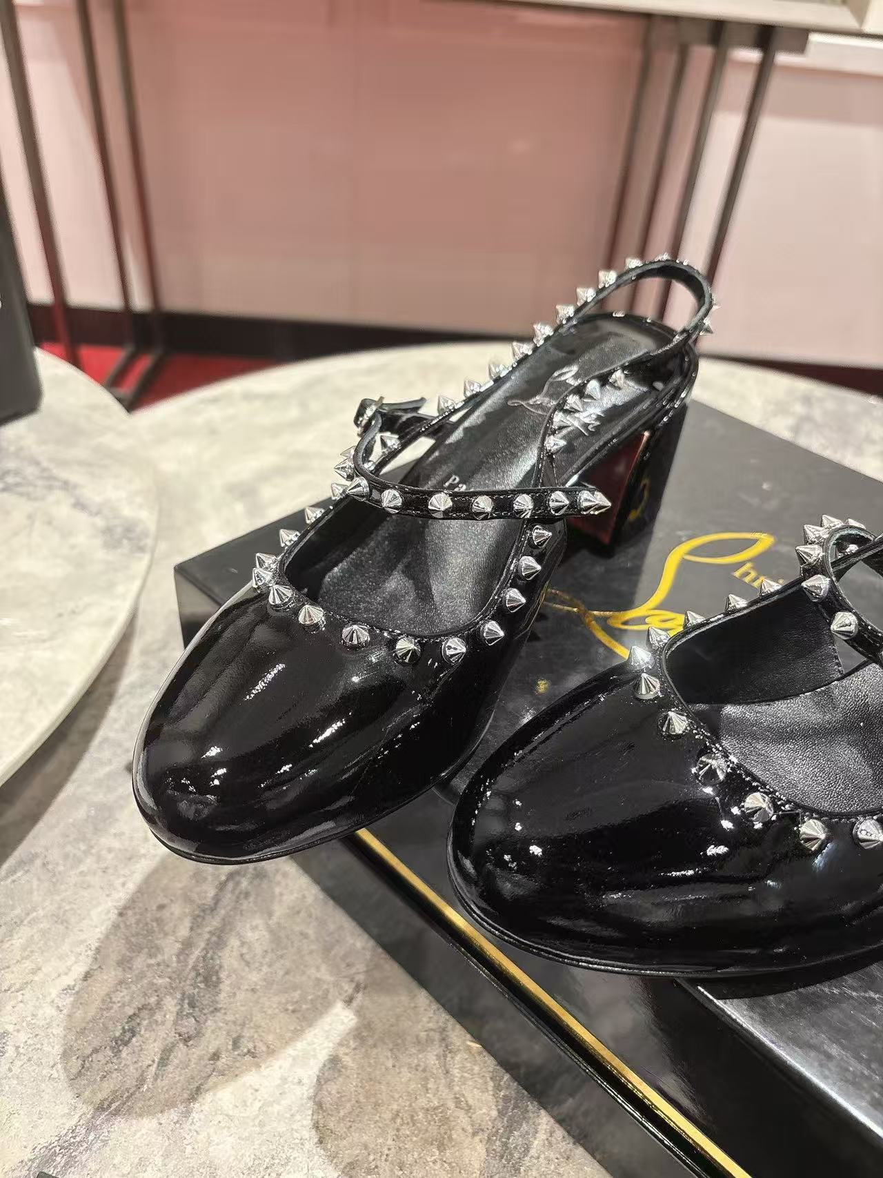 UA Chr1st1an Louboutin Mary Jane Pumps Janispikes Slingback Pumps