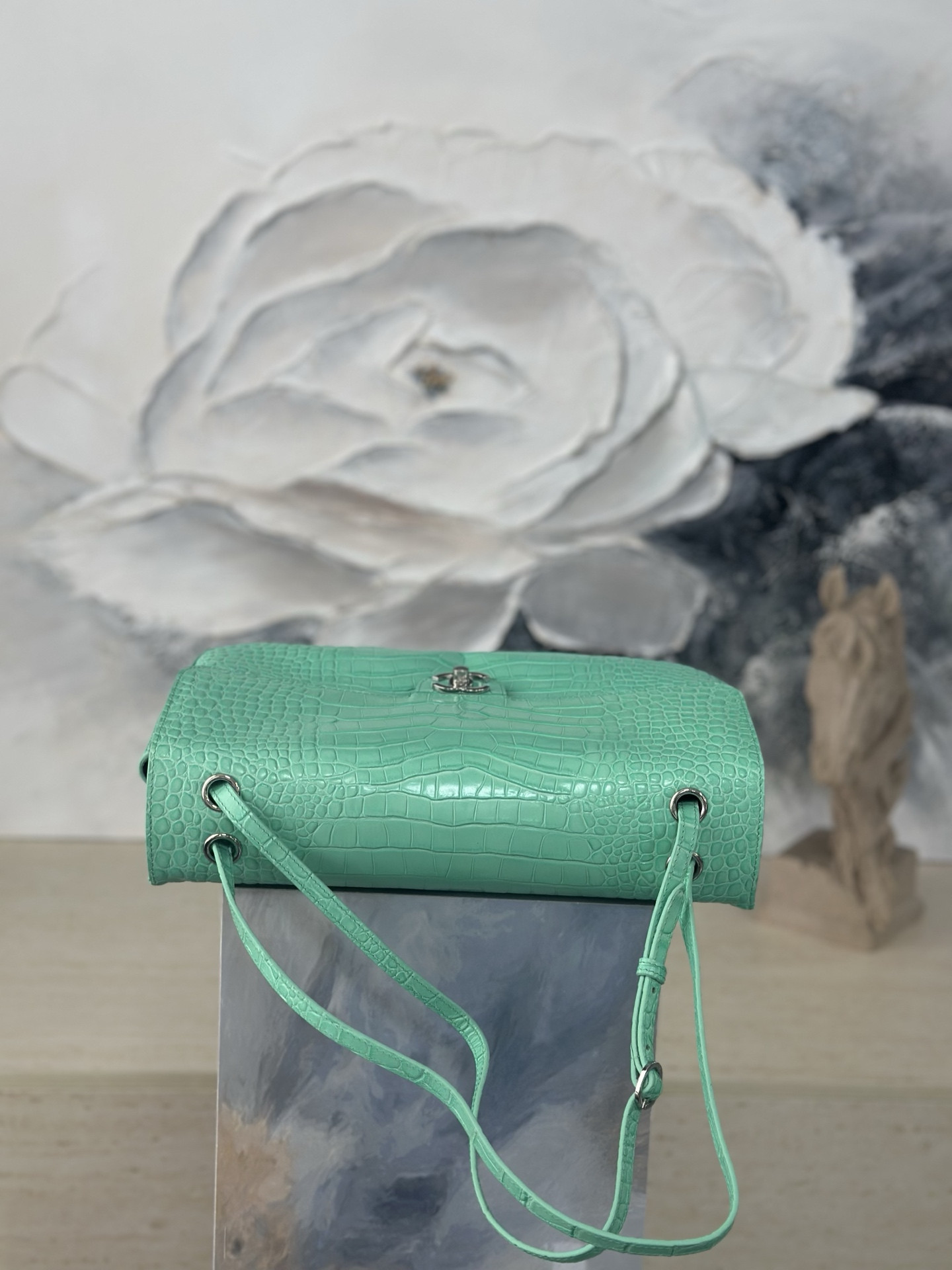 Ch**el Maxi Flap bag Glacier Blue Silver hardware AS6231 19.5x32x10cm