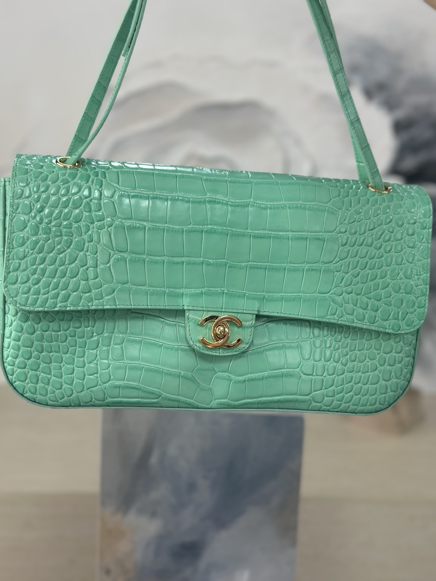 Ch**el Maxi Flap bag Glacier Blue Gold hardware AS6231 19.5x32x10cm