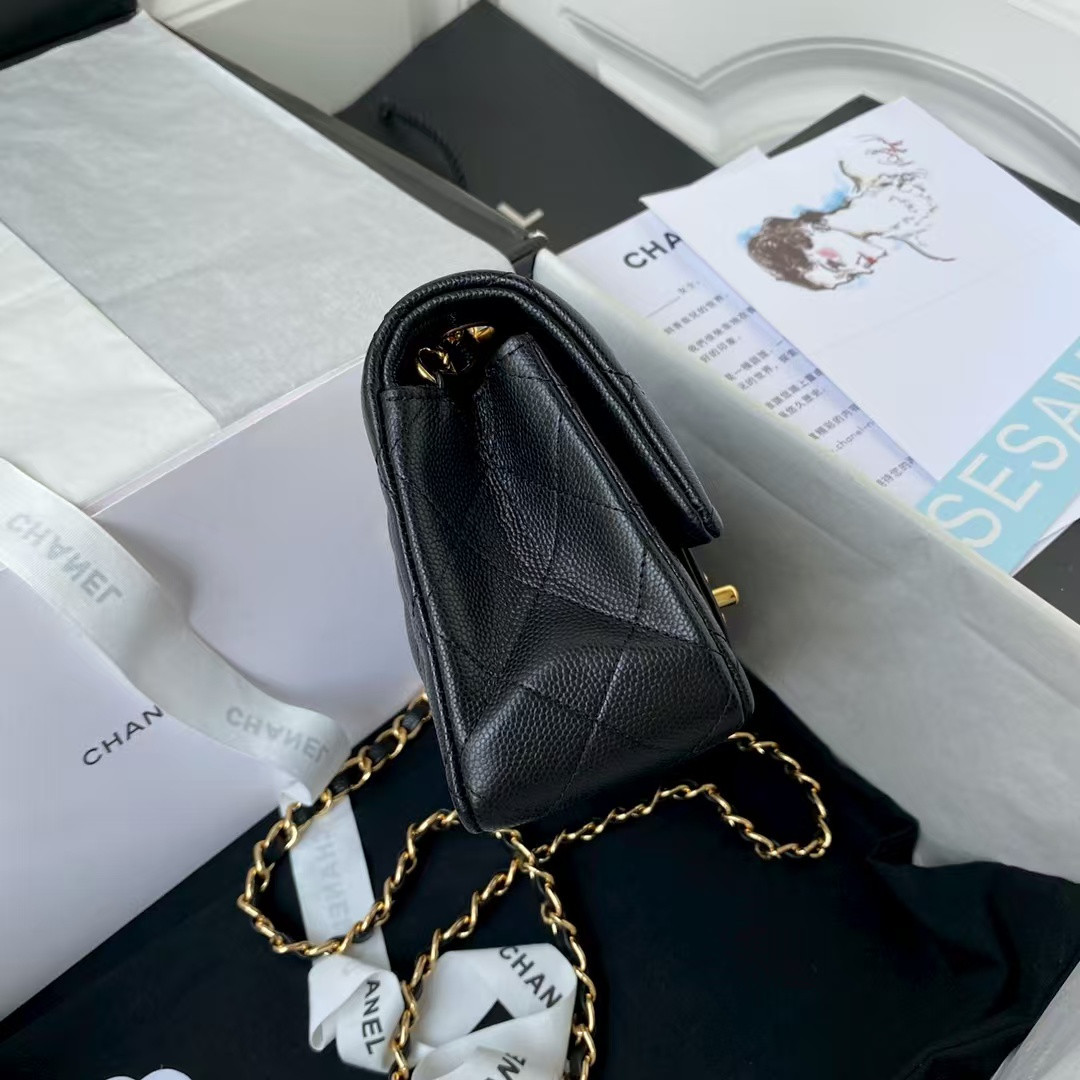 Ch**el MINI FLAP BAG BLACK 12x20x6cm