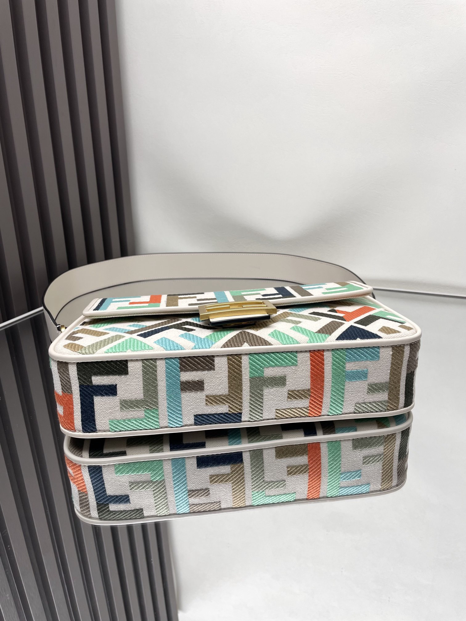 F**di Baguette Multicoloured Canvas Bag With FF Embroidery 15x6x27cm