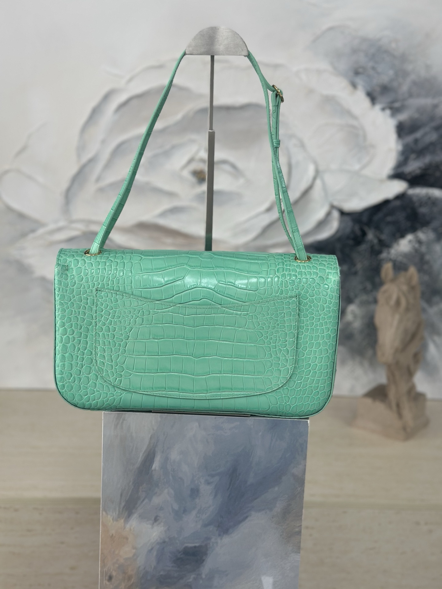 Ch**el Maxi Flap bag Glacier Blue Gold hardware AS6231 19.5x32x10cm