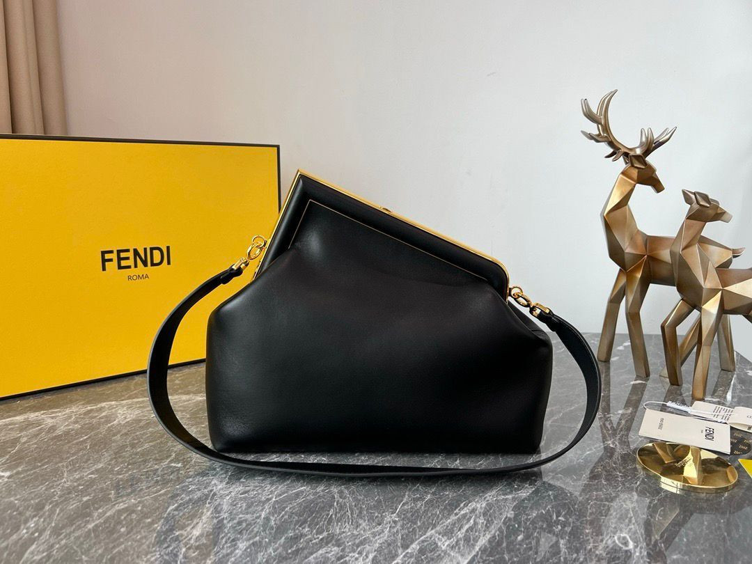 F**di First Medium Black leather bag