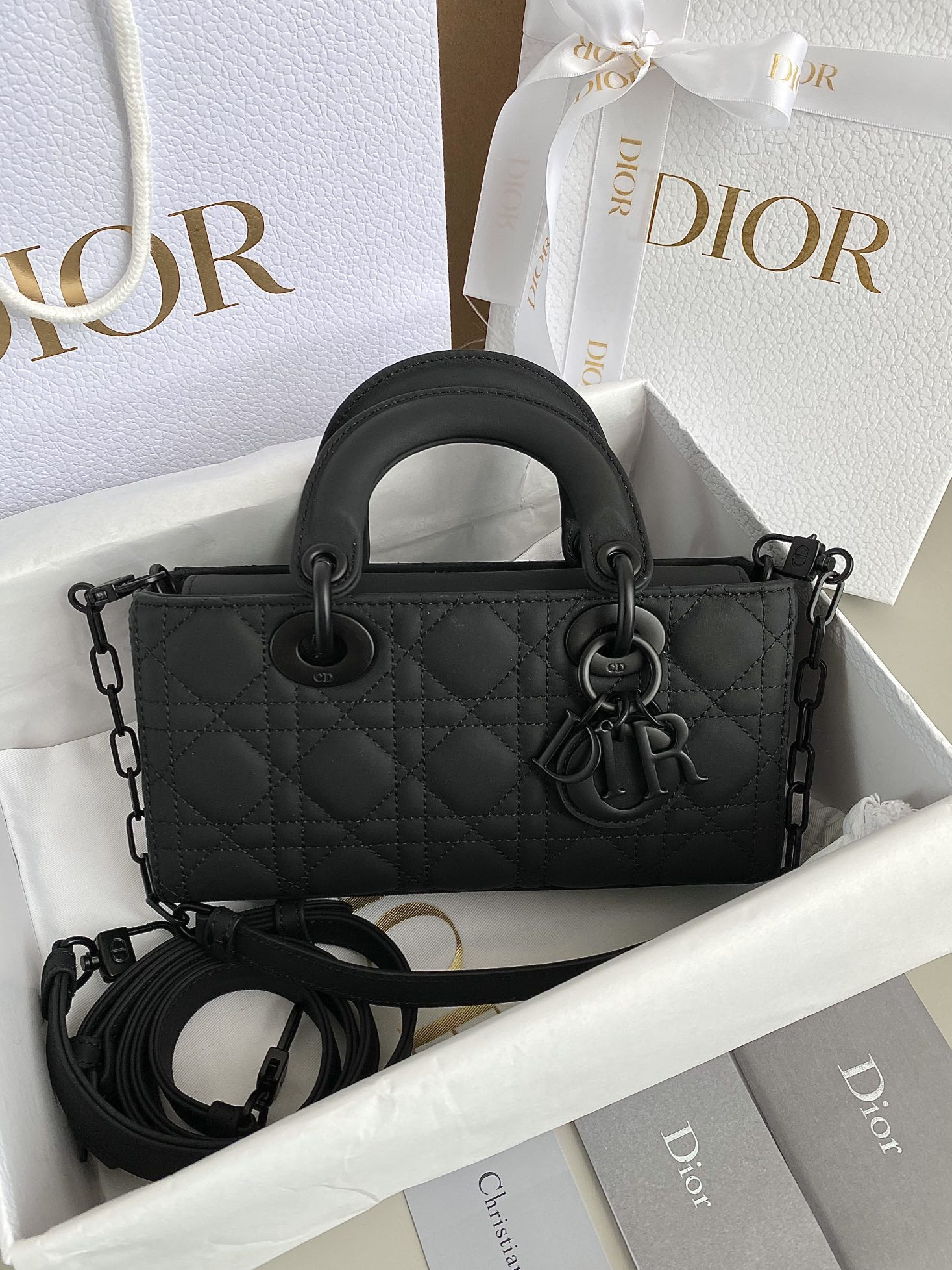 D10r SMALL LADY D-JOY BAG Ultramatte Black Cannage Calfskin