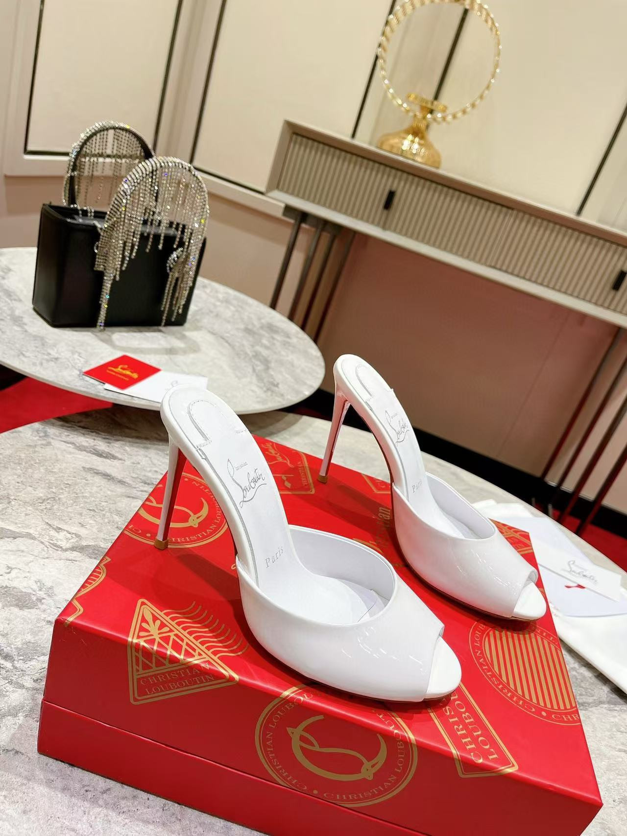 UA Chr1st1an Louboutin Bridal Me Dolly Patent Leather Mules