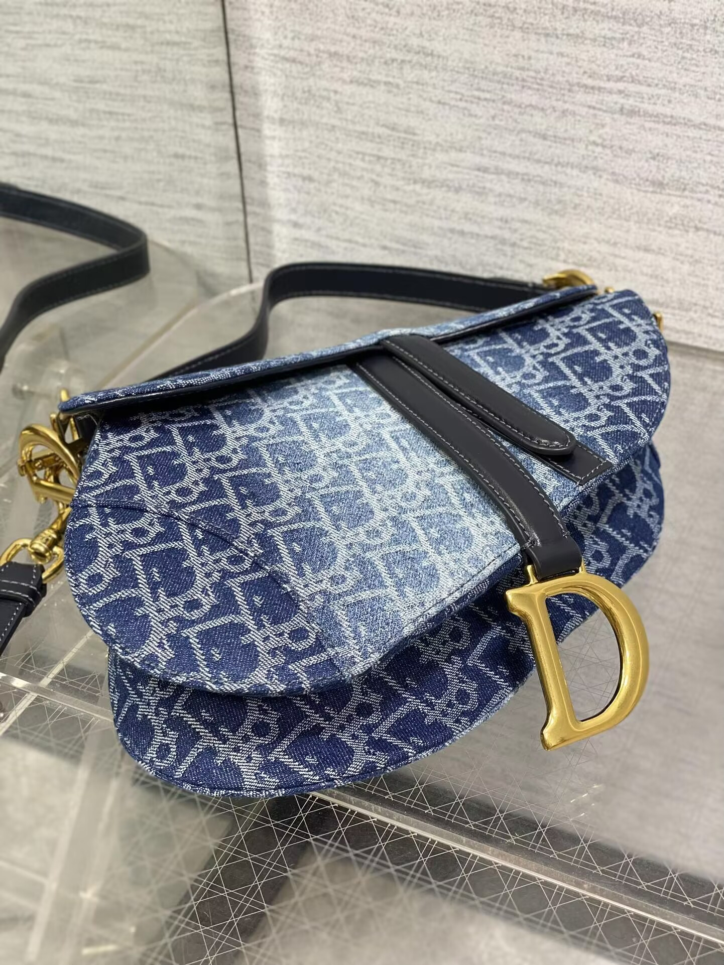d10r saddle bag with strap blue De*1m d10r oblique jacquard 25.5 x 20 x 6.5 cm