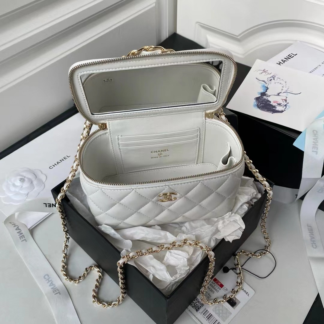 Ch**el Gold Chain with Makeup Mirror Lamb Leather Square Box Shoulder Bag Women