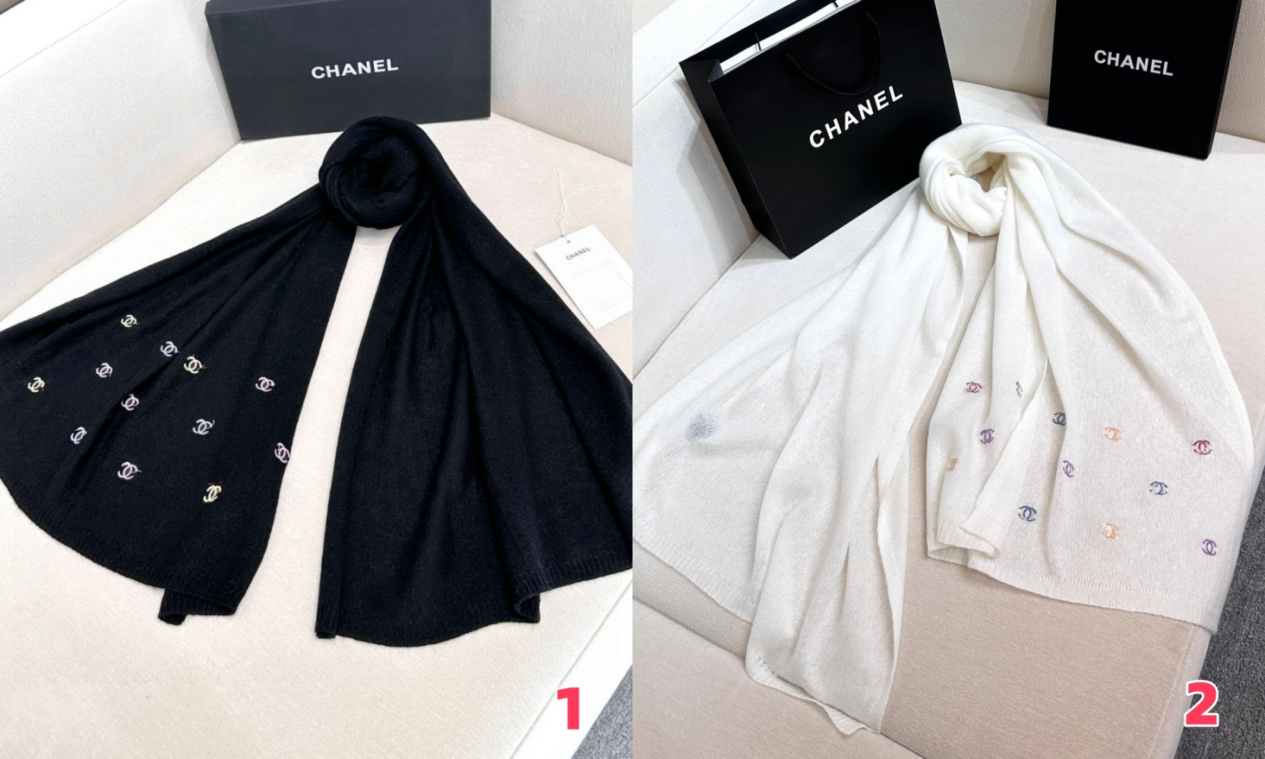 Ch**el scarf 65x180cm 60% cashmere 40% mulberry silk