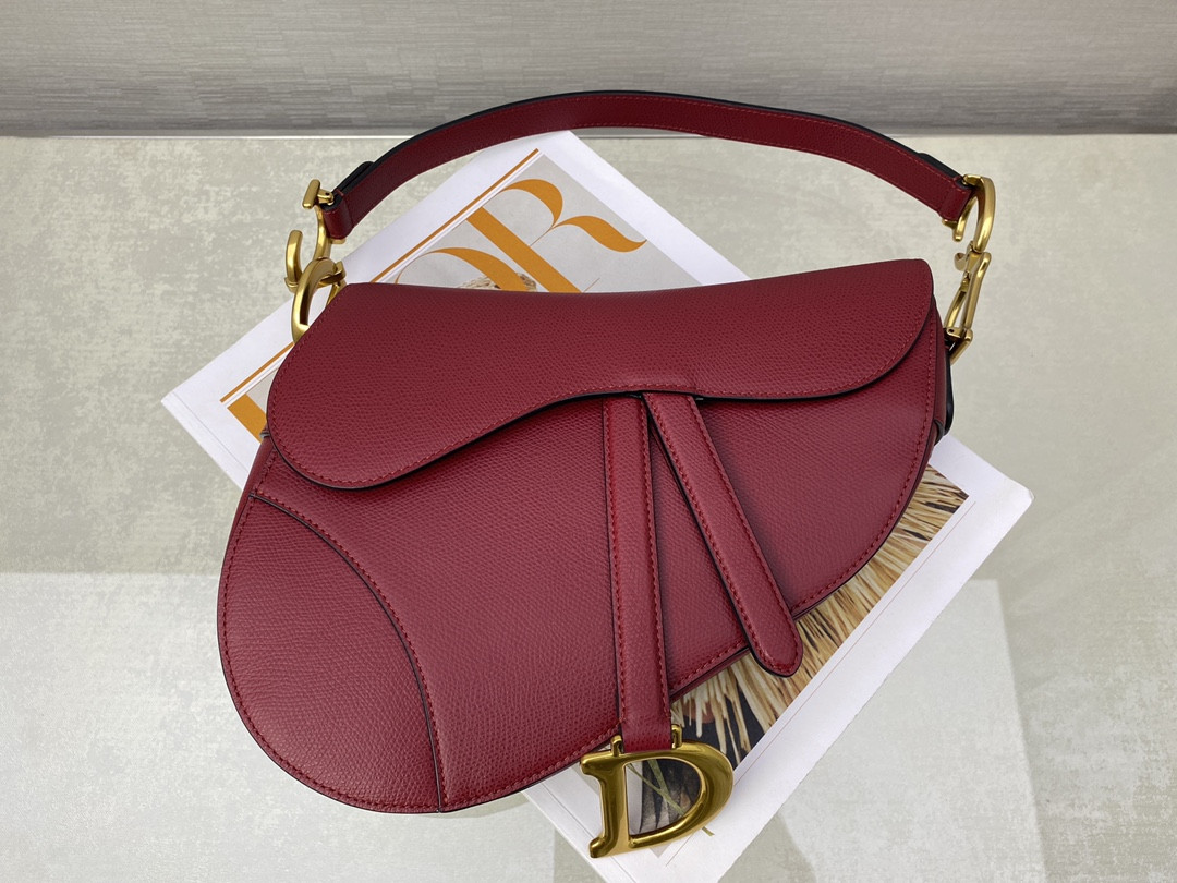D10r Saddle Bag Amaryllis Red Grained Calfskin 25.5x20x6.5cm