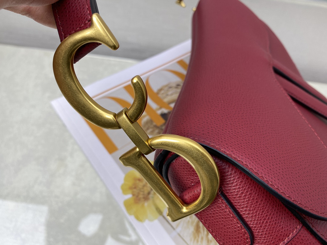 D10r Saddle Bag Amaryllis Red Grained Calfskin 25.5x20x6.5cm