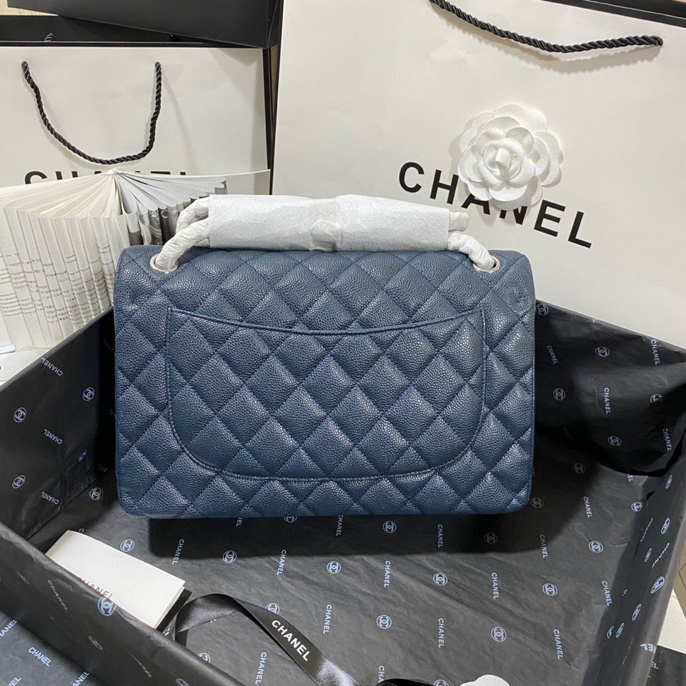 Ch**el Classic Flap Jumbo 30cm CF Blue Silver  7.6 × 11.7 × 3.9 in