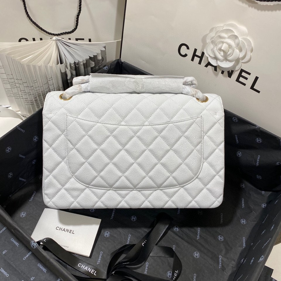 Ch**el Classic Flap Jumbo 30cm CF White Gold  7.6 × 11.7 × 3.9 in