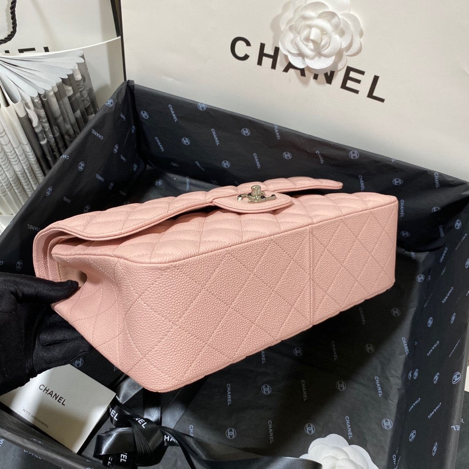 Ch**el Classic Flap Jumbo 30cm CF Pink Silver 7.6 × 11.7 × 3.9 in