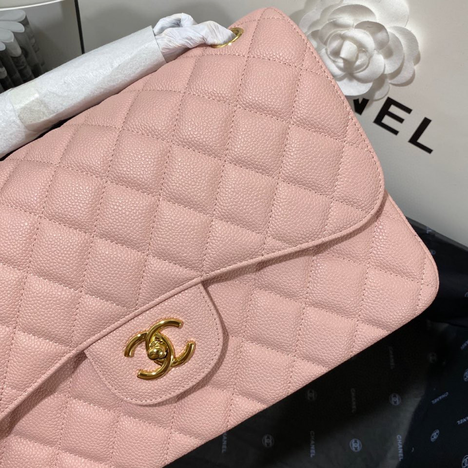 Ch**el Classic Flap Jumbo 30cm CF Pink Gold 7.6 × 11.7 × 3.9 in