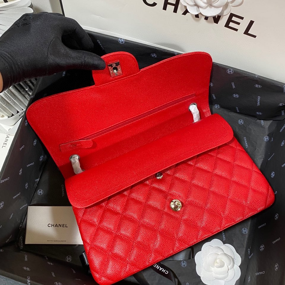 Ch**el Classic Flap Jumbo 30cm CF Red Silver7.6 × 11.7 × 3.9 in