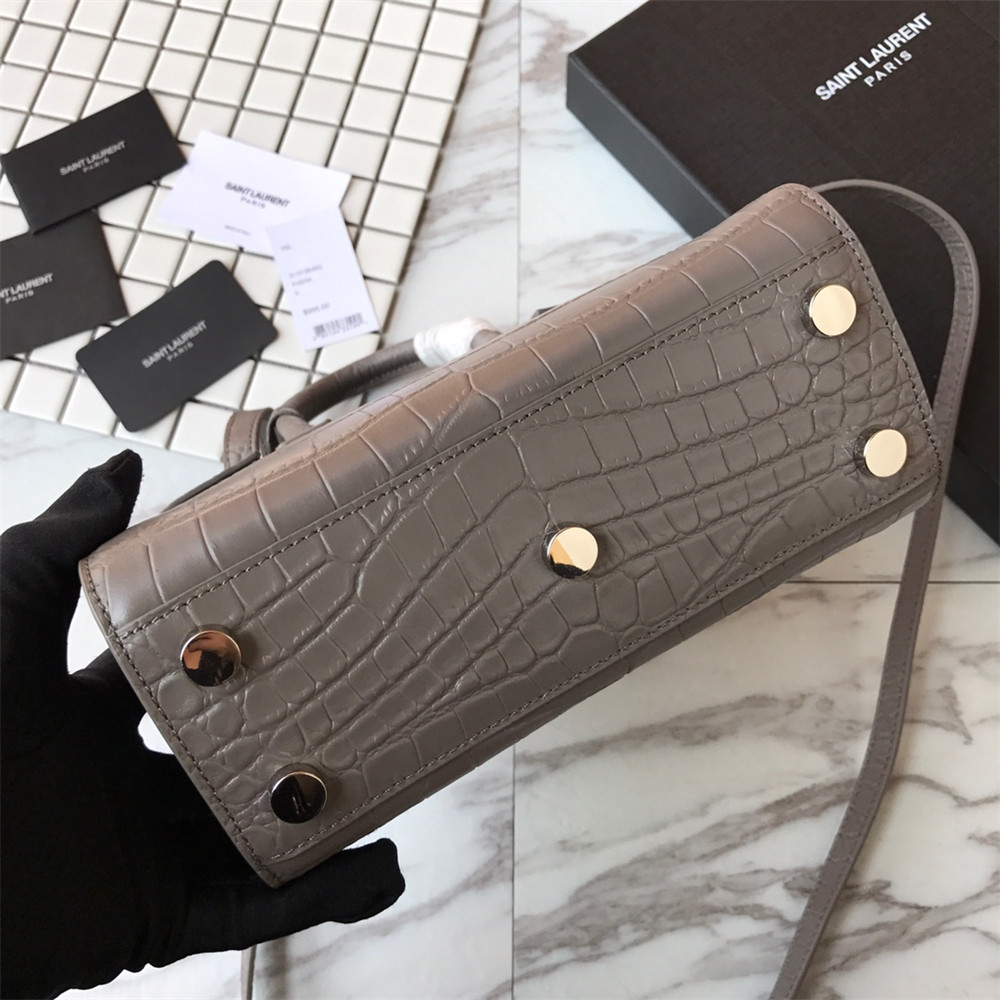Y51 SAC DE JOUR NANO IN MATTE CROCODILE EMBOSSED LEATHER DARK GREY