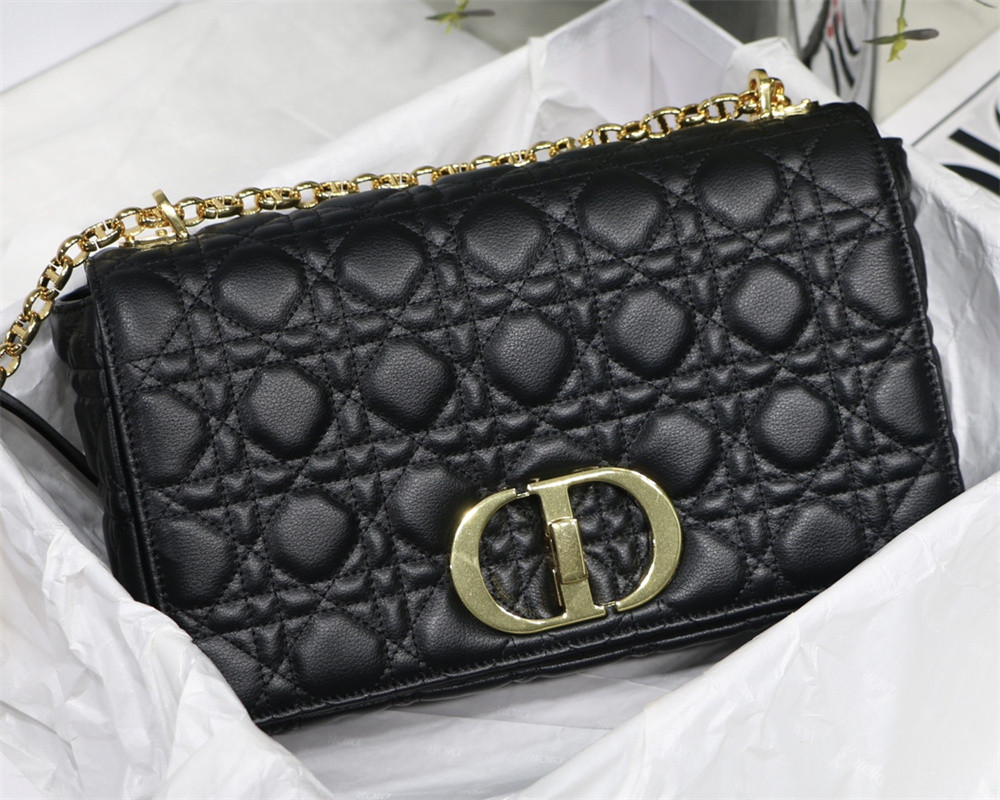 LARGE D10r CARO BAG Black S*pple Cannage Calfskin 29 x 18 x 10 cm