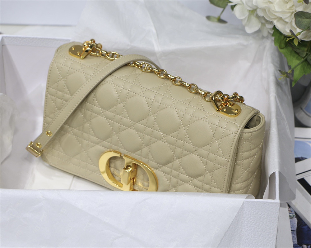 MEDIUM D10r CARO BAG Beige S*pple Cannage Calfskin 25.5 x 15.5 x 8 cm