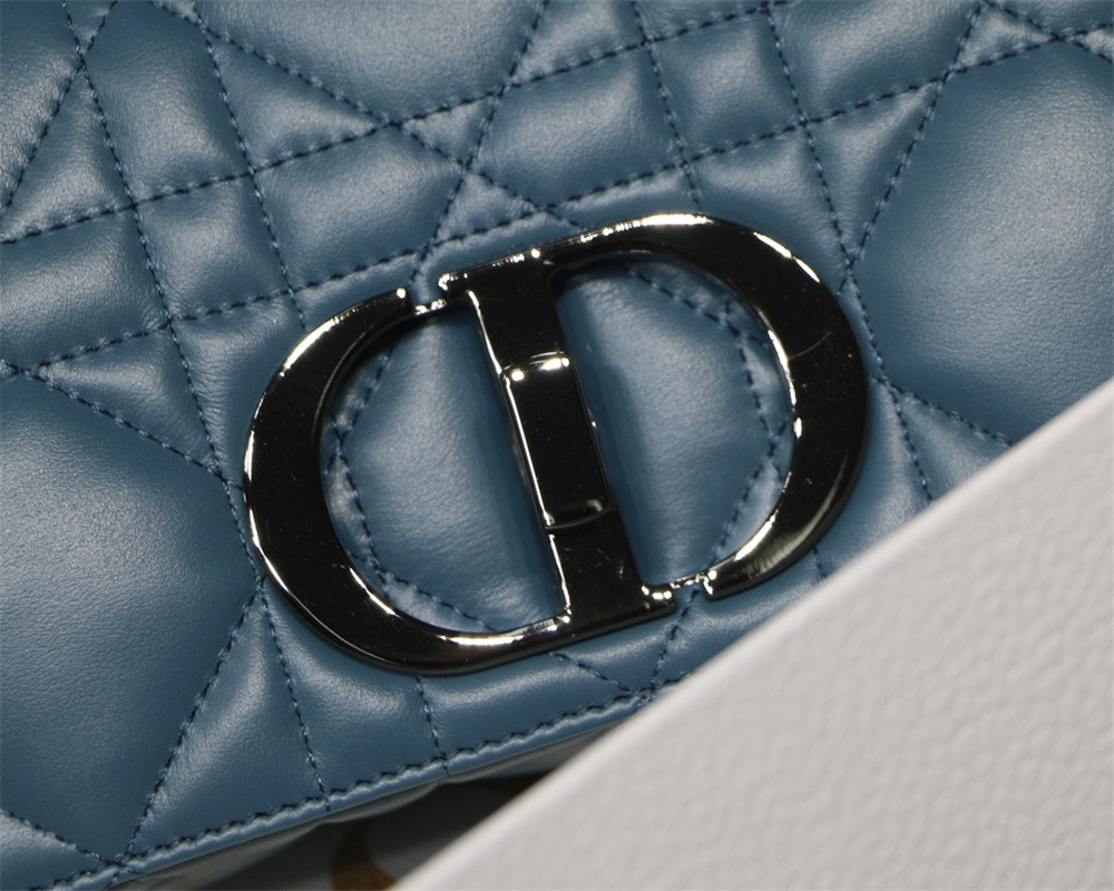 SMALL D10r CARO BAG Navy S*pple Cannage Calfskin With Silver Hardware 20 x 12 x 7 cm
