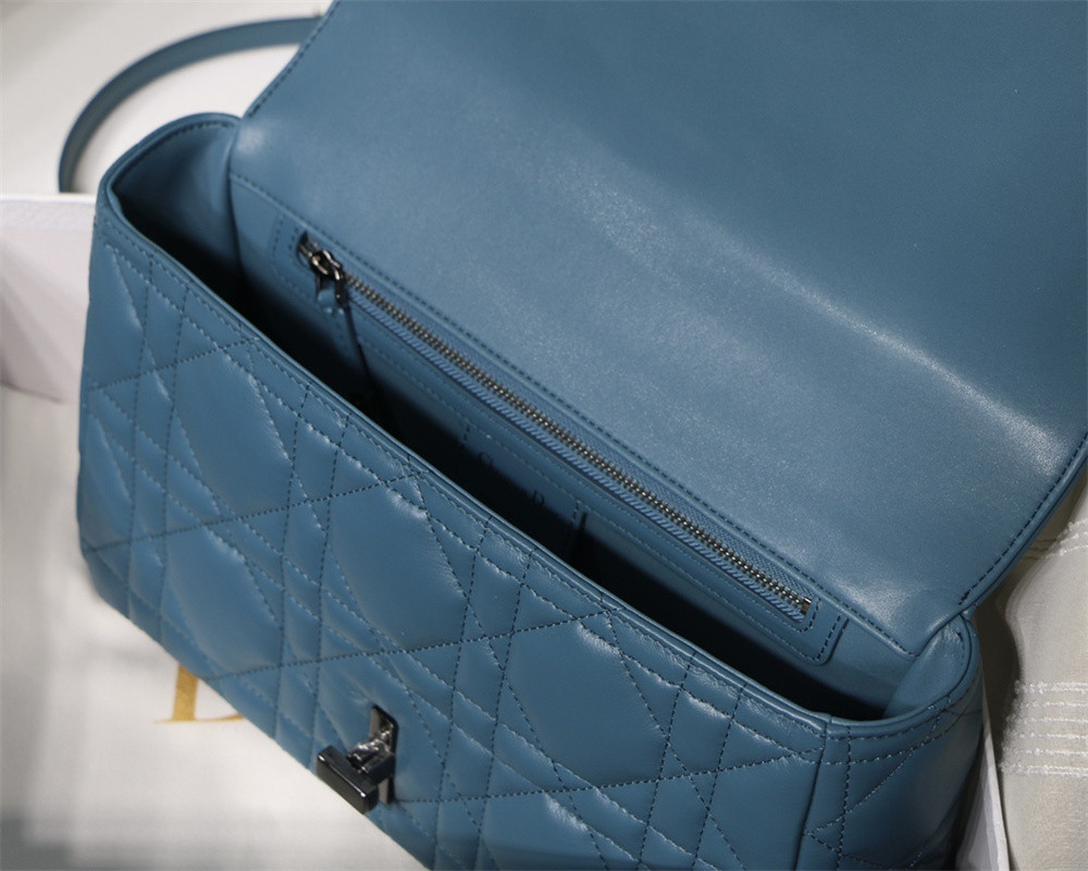 LARGE D10r CARO BAG Navy S*pple Cannage Calfskin With Silver Hardware 29 x 18 x 10 cm