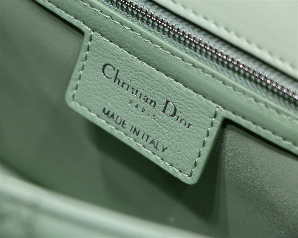 LARGE D10r CARO BAG Green S*pple Cannage Calfskin With Silver Hardware 29 x 18 x 10 cm