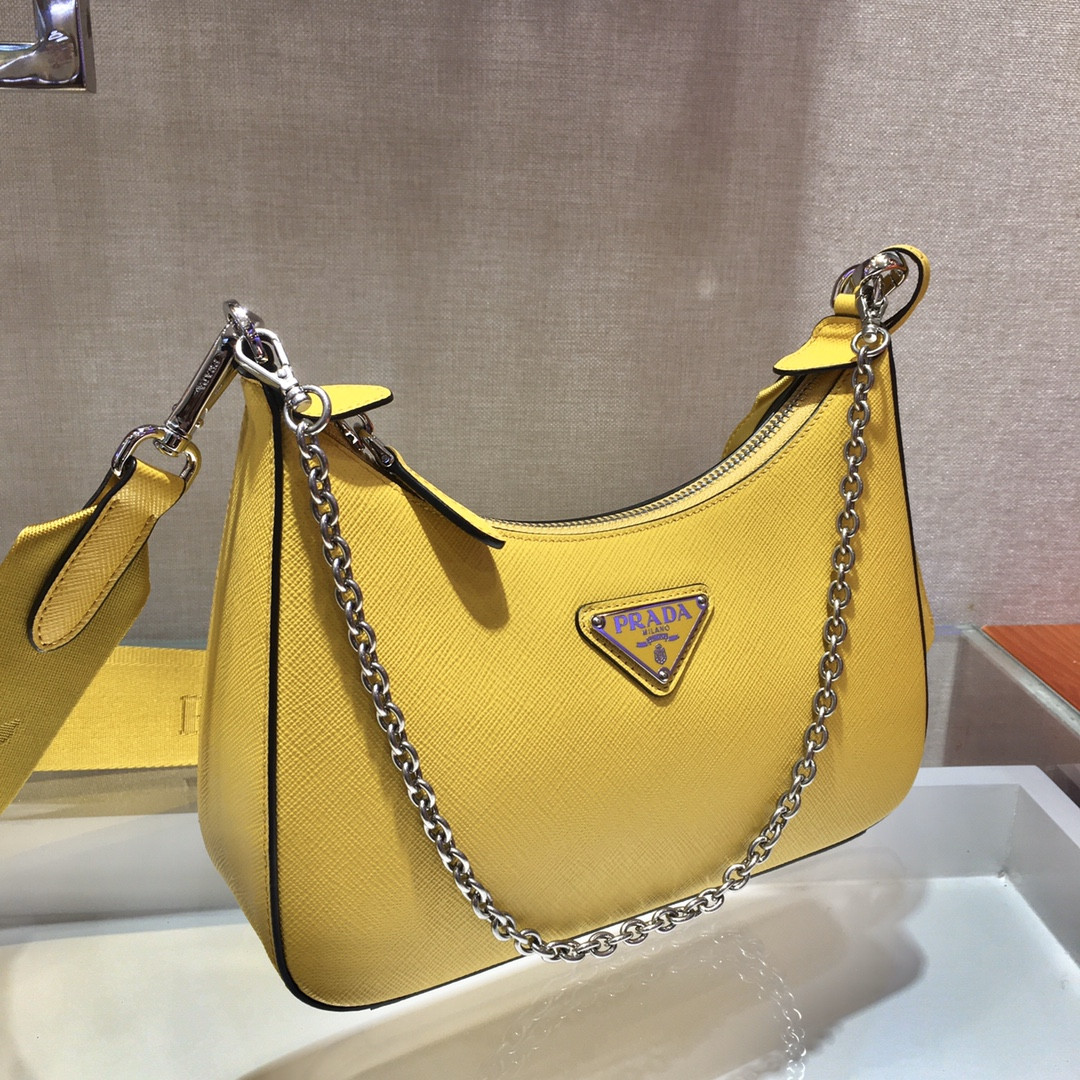 Pra*a Re-Edition 2005 Saffiano leather bag dark yellow