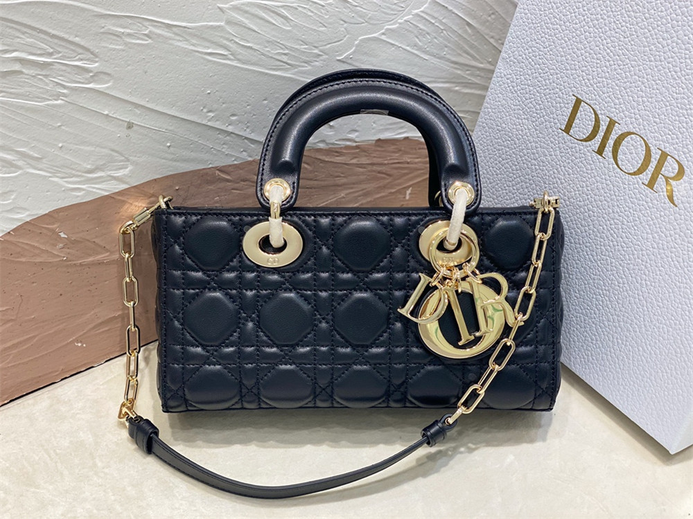 SMALL LADY D-JOY BAG Black Cannage 22 x 12 x 6 cm