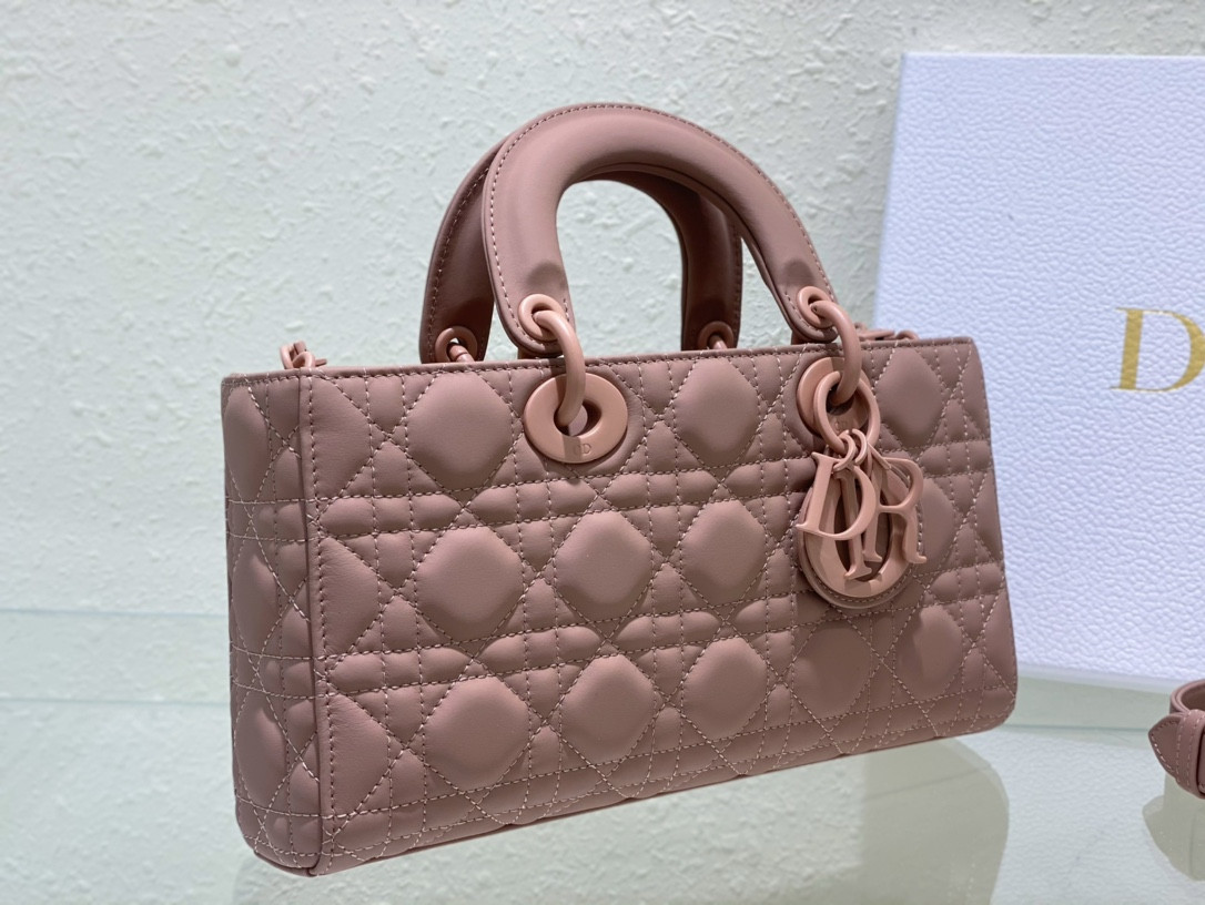 D10r SMALL LADY D-JOY BAG Ultramatte Pink Cannage Calfskin