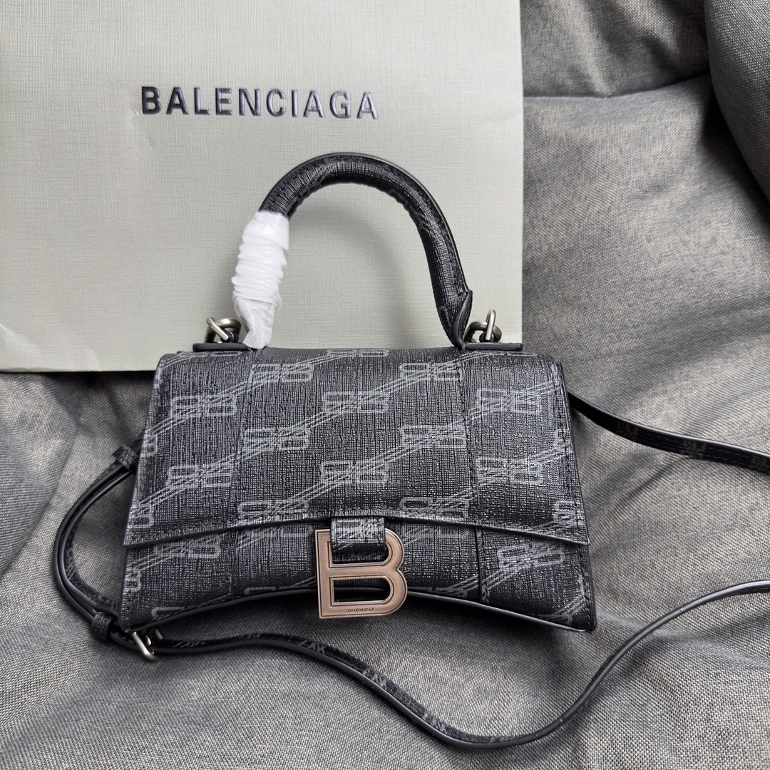 Ba1en*iaga WOMEN'S HOURGLASS MINI HANDBAG IN BLACK L7.4 x H5.1 x W3.1 inch