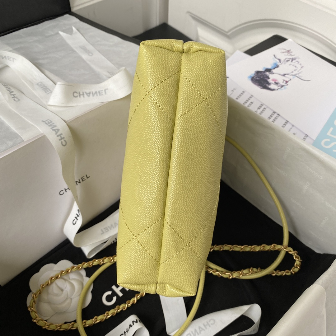 Ch**el 22 MINI HANDBAG GRAINED LEATHER YELLOW 7.8 × 7.4 × 2.3 in