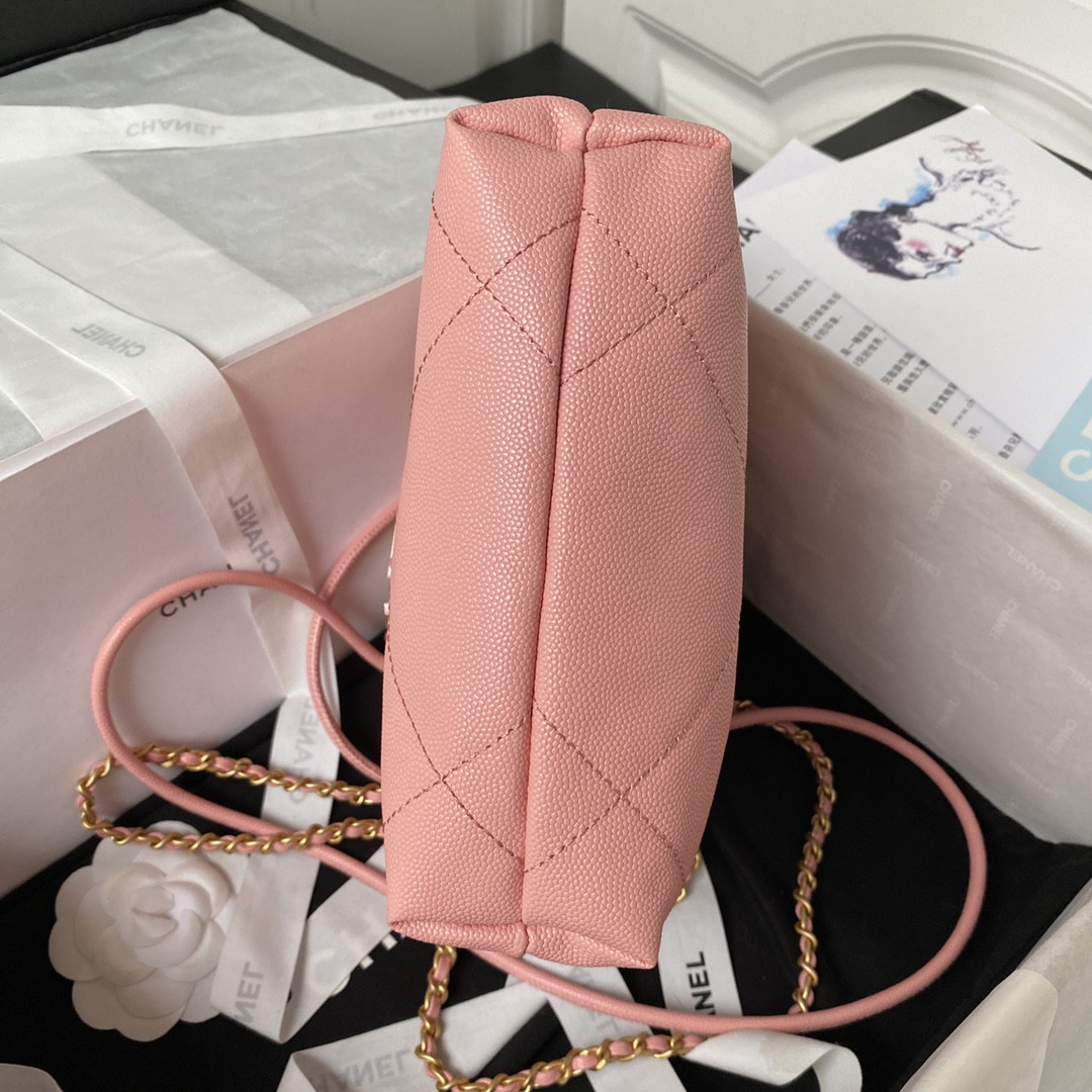 Ch**el 22 MINI HANDBAG GRAINED LEATHER PINK 7.8 × 7.4 × 2.3 in