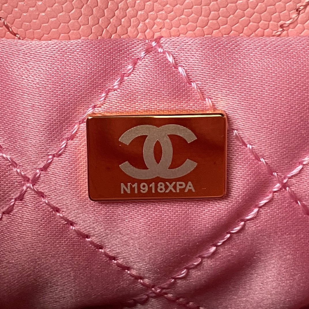 Ch**el 22 MINI HANDBAG GRAINED LEATHER PINK 7.8 × 7.4 × 2.3 in