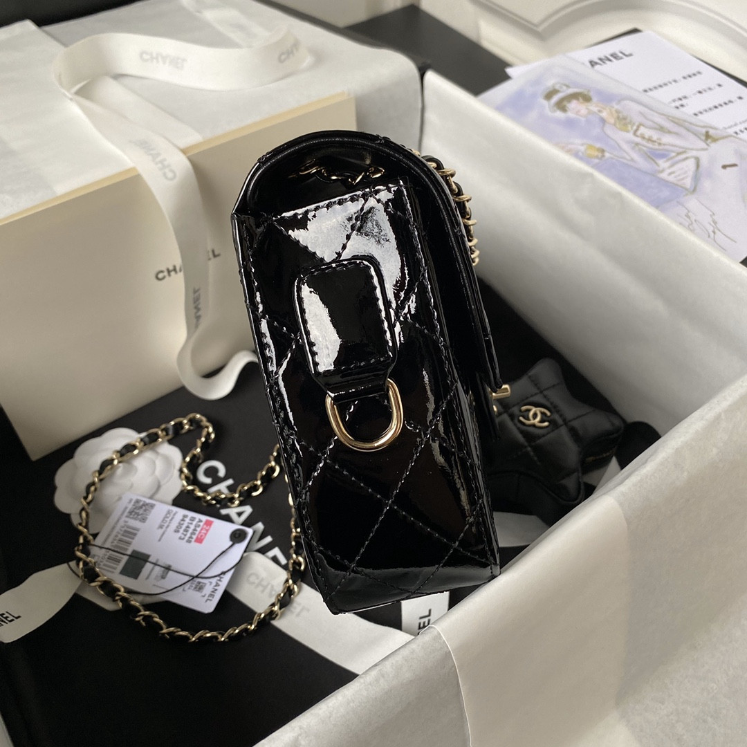 Ch**el FLAP BAG & STAR COIN PURSE BLACK 15.5×24×7.5cm