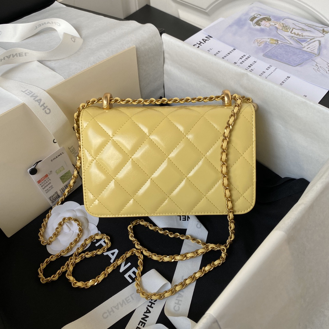 Ch**el MINI FLAP BAG yellow 12×19×8cm