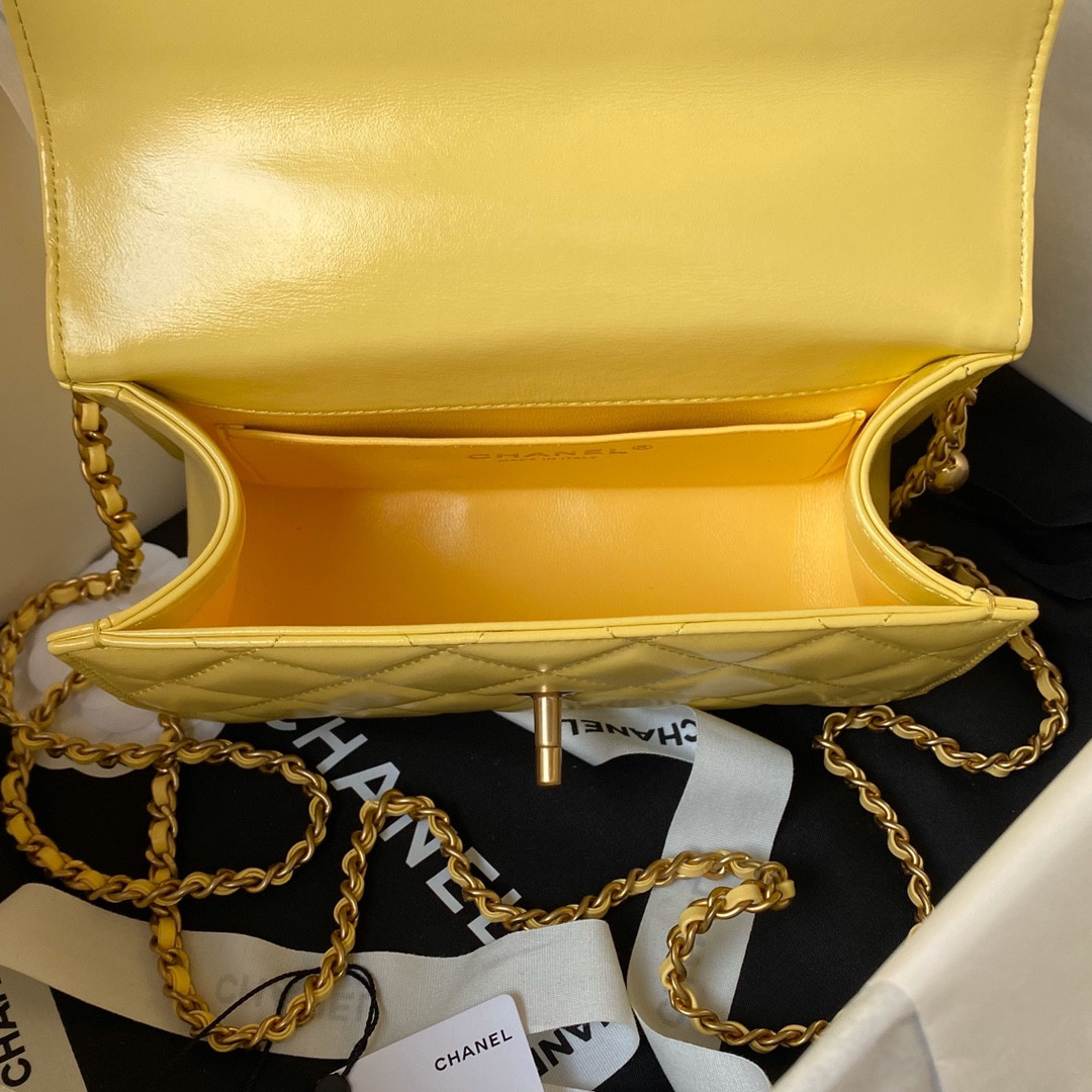 Ch**el MINI FLAP BAG yellow 12×19×8cm