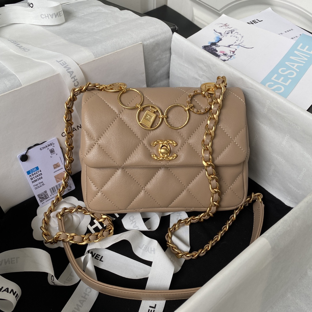 Ch**el MINI FLAP BAG Khaki 5.3 × 6.6 × 3.1 in