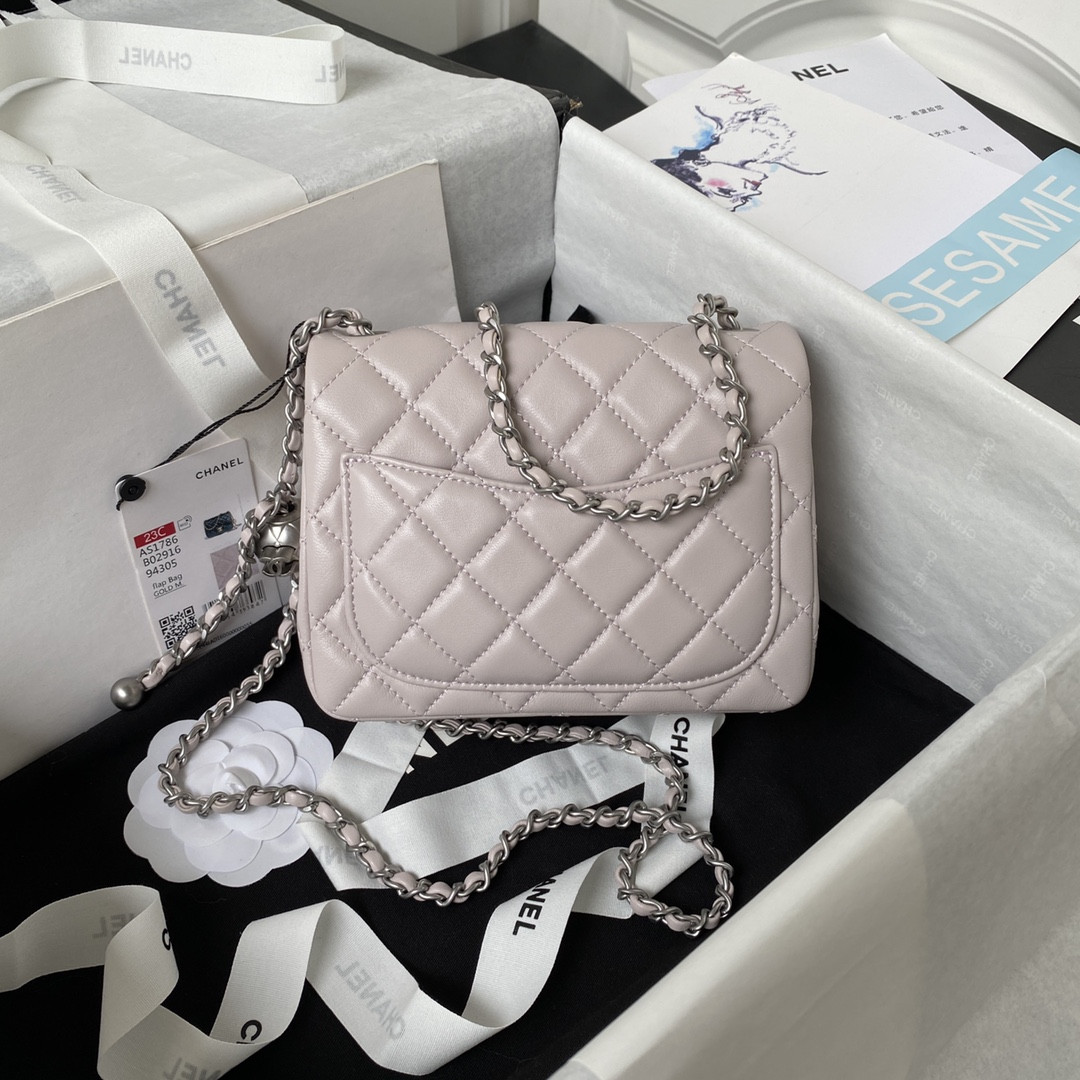 Ch**el MINI FLAP BAG SHINY CALFSKIN & SILVER-Tone METAL 5.3 × 6.6 × 3.1 in