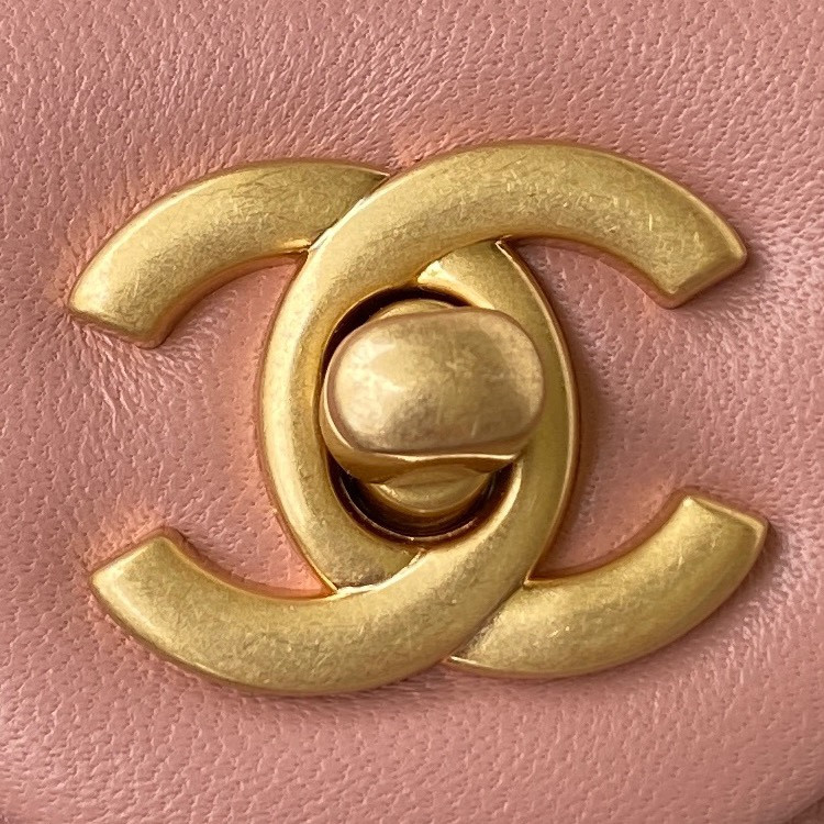 Ch**el MINI FLAP BAG SHINY CALFSKIN & gold-TONE METAL PINK 4.7 × 7.8 × 2.3 in