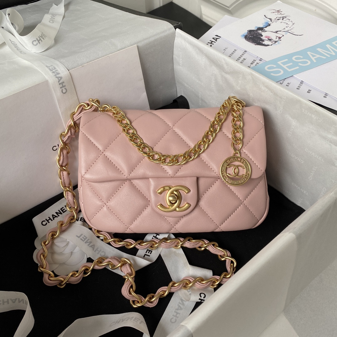 Ch**el MINI FLAP BAG PINK 4.7 × 7.8 × 2.3 in