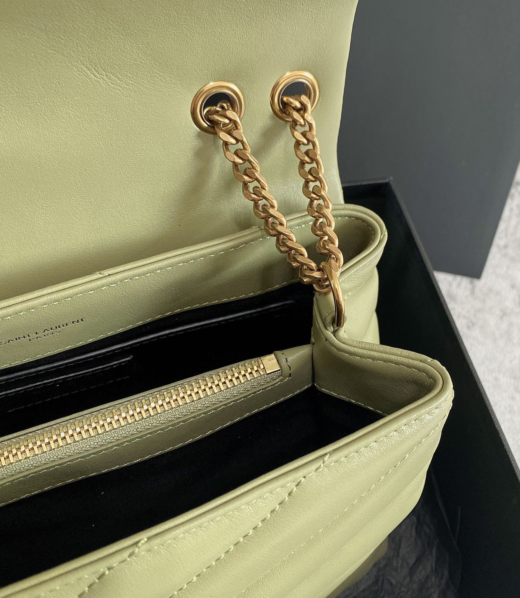 Y51 LOULOU SMALL IN QUILTED LEATHER GREEN 9 X 6.1 X 3.3 INCHES