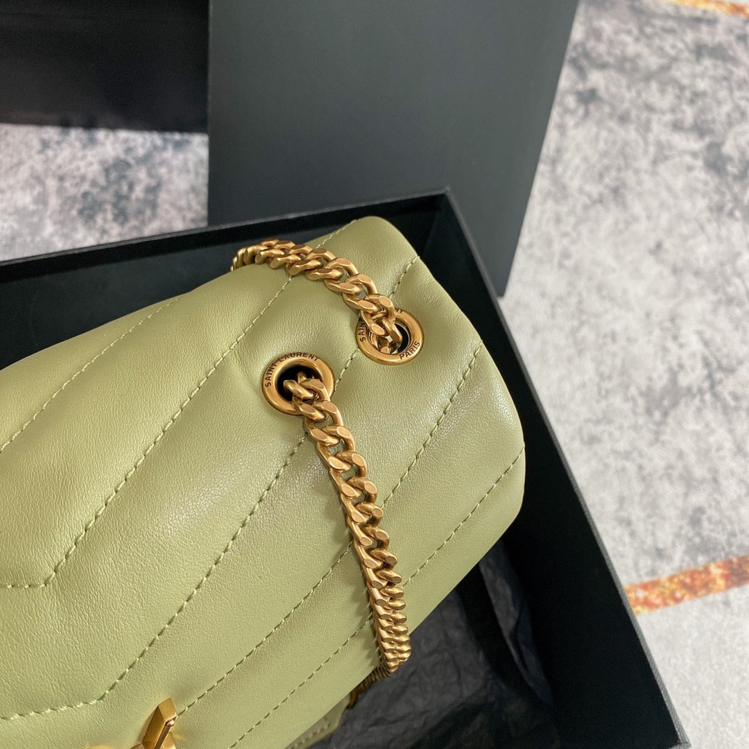 Y51 LOULOU SMALL IN QUILTED LEATHER GREEN 9 X 6.1 X 3.3 INCHES