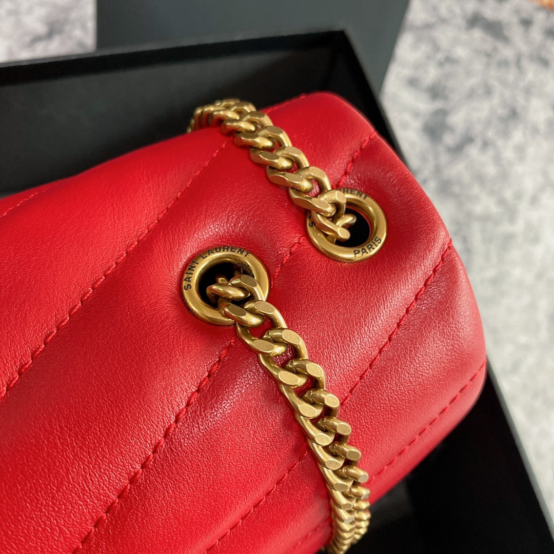 Y51 LOULOU SMALL IN QUILTED LEATHER SHINY RED GOLD 9 X 6.1 X 3.3 INCHES