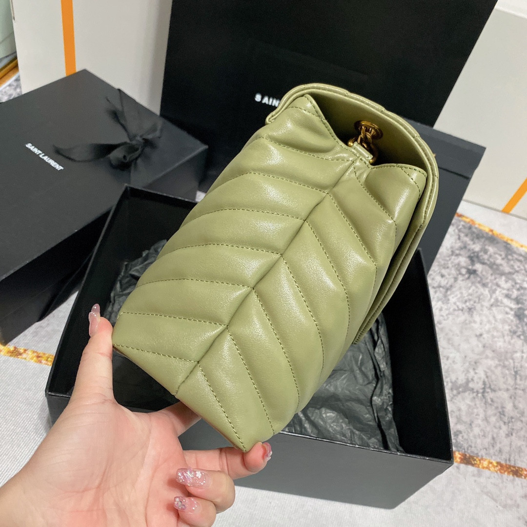 Y51 LOULOU MEDIUM IN QUILTED LEATHER GREEN 12.5 X 8.6 X 3.5 INCHES