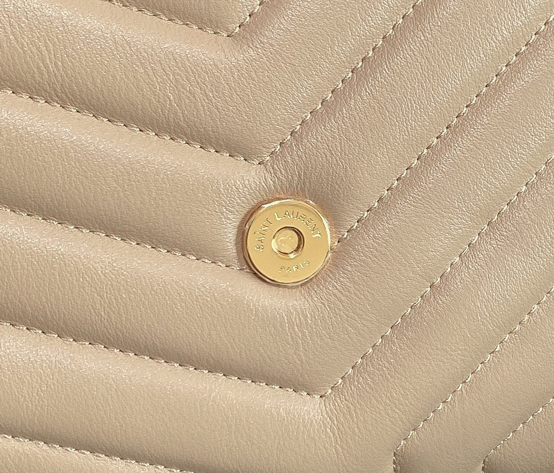 Y51 LOULOU MEDIUM IN QUILTED LEATHER DARK BEIGE 12.5 X 8.6 X 3.5 INCHES