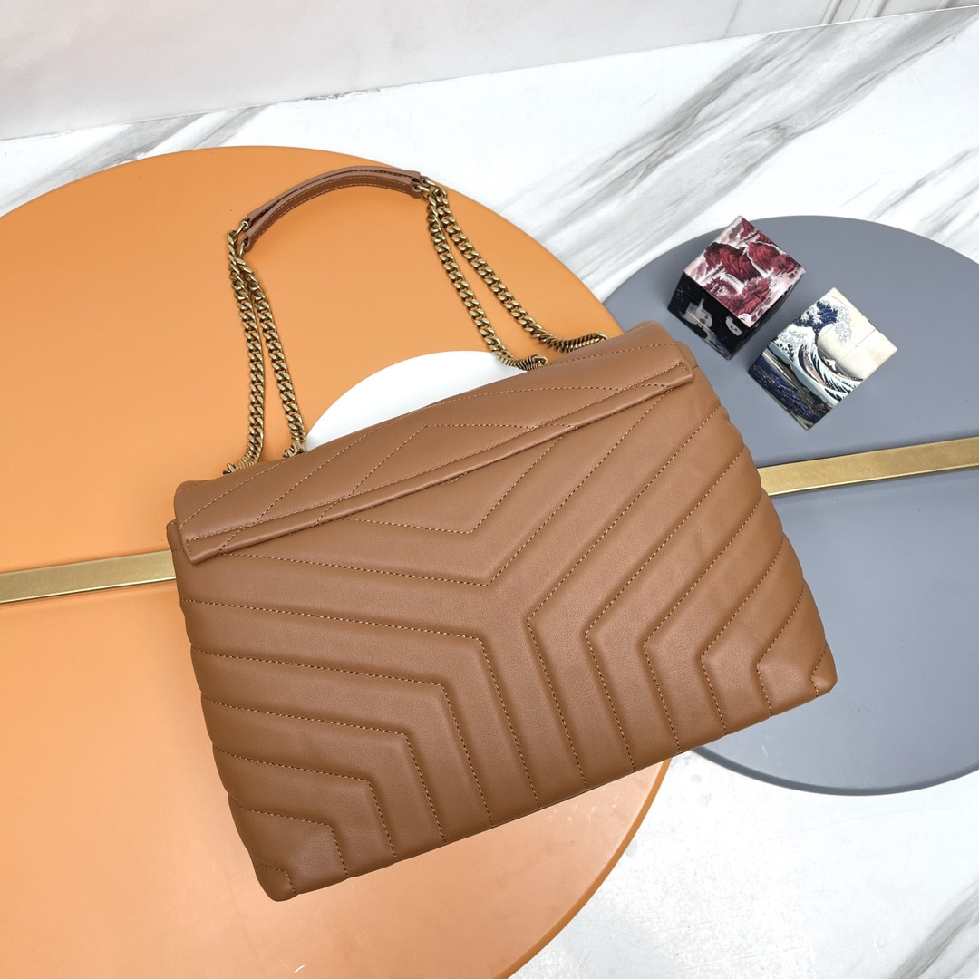 Y51 LOULOU MEDIUM IN QUILTED LEATHER BROWN 12.5 X 8.6 X 3.5 INCHES