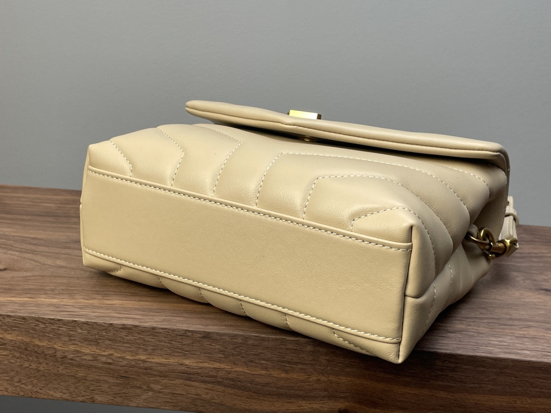 Y51 TOY LOULOU IN QUILTED LEATHER DARK BEIGE 7.9 X 5.5 X 3 INCHES
