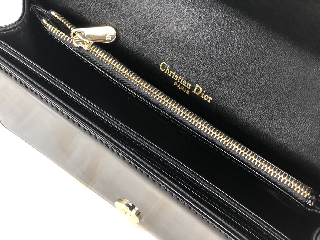 Lady D10r Pouch  Black Patent Cannage Calfskin 8.5 x 4.5 x 1 inches
