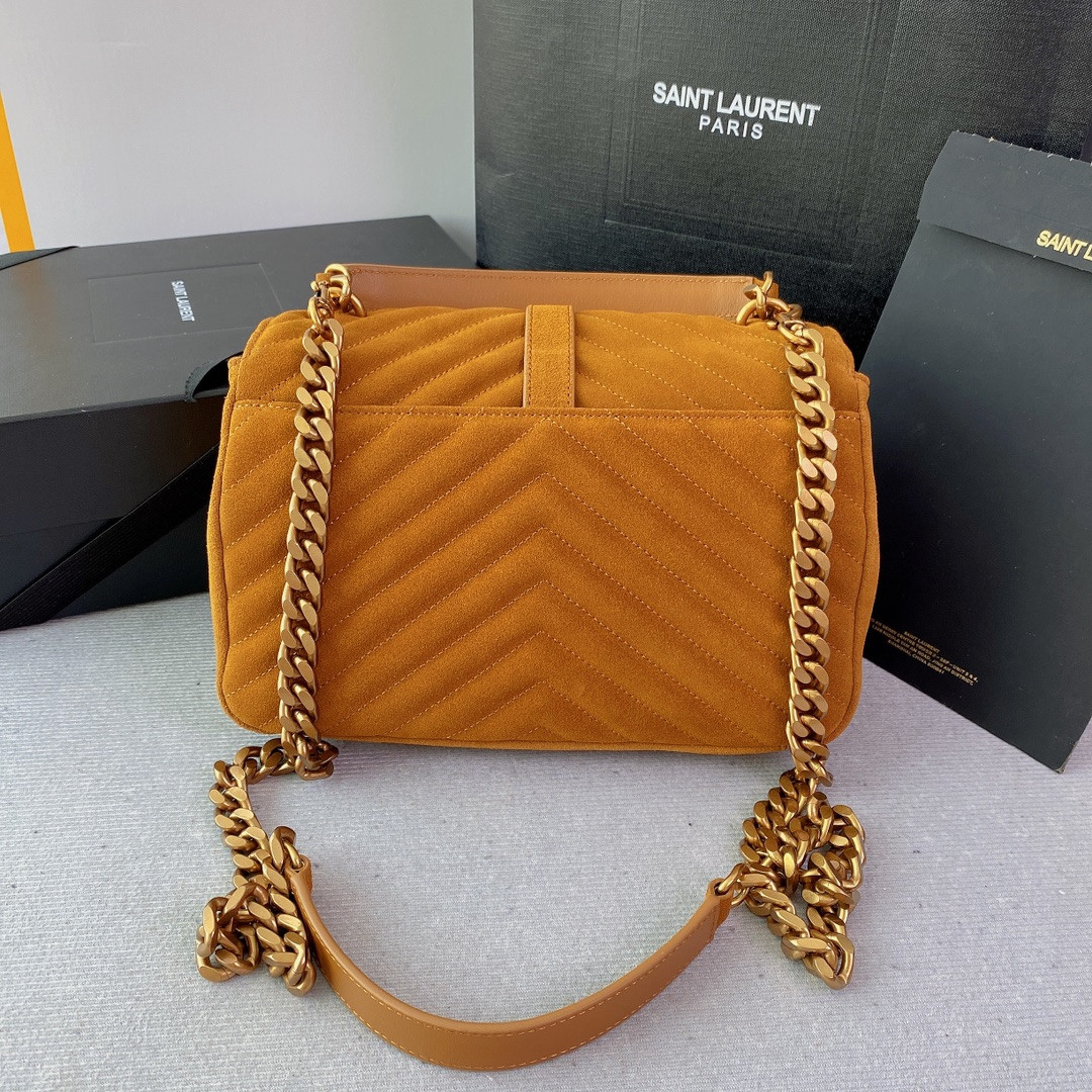 Y51 COLLEGE MEDIUM IN QUILTED SUEDE ORANGE 9.4 X 6.6 X 2.5 INCHES
