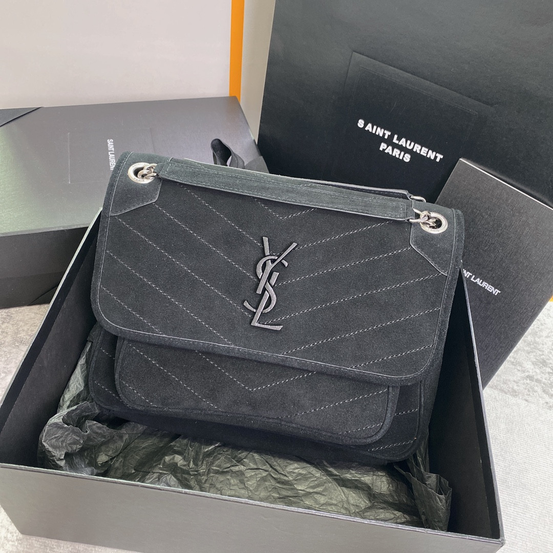 Y51 NIKI MEDIUM IN SUEDE BLACK 11 X 7.8 X 3.3 INCHES