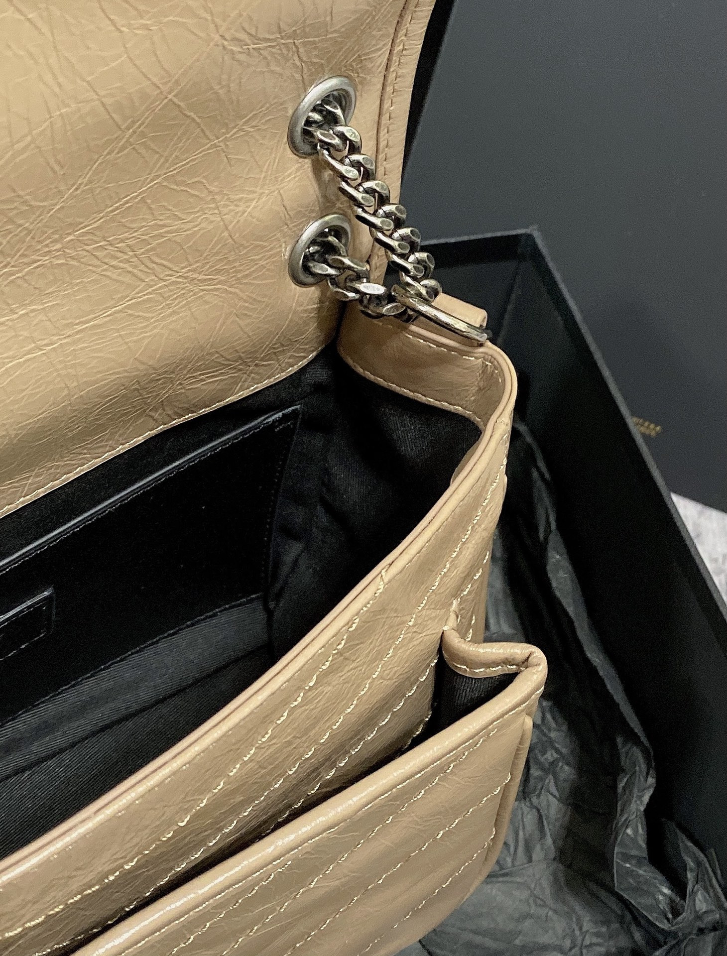 Y51 NIKI BABY IN VINTAGE LEATHER DARK BEIGE 8.2 X 6 X 2.9 INCHES